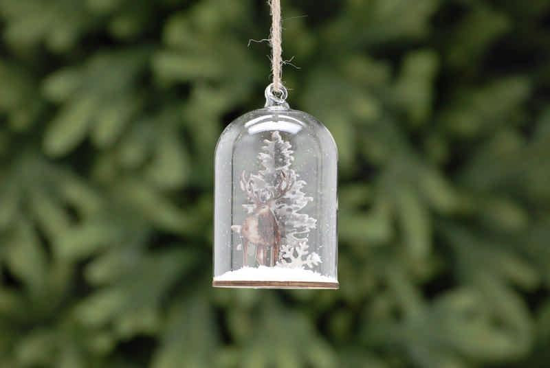 10cm Wooden Reindeer Scene Ornament