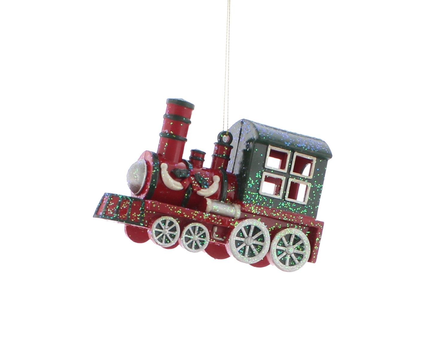 Red and Green Frosted Train Ornament