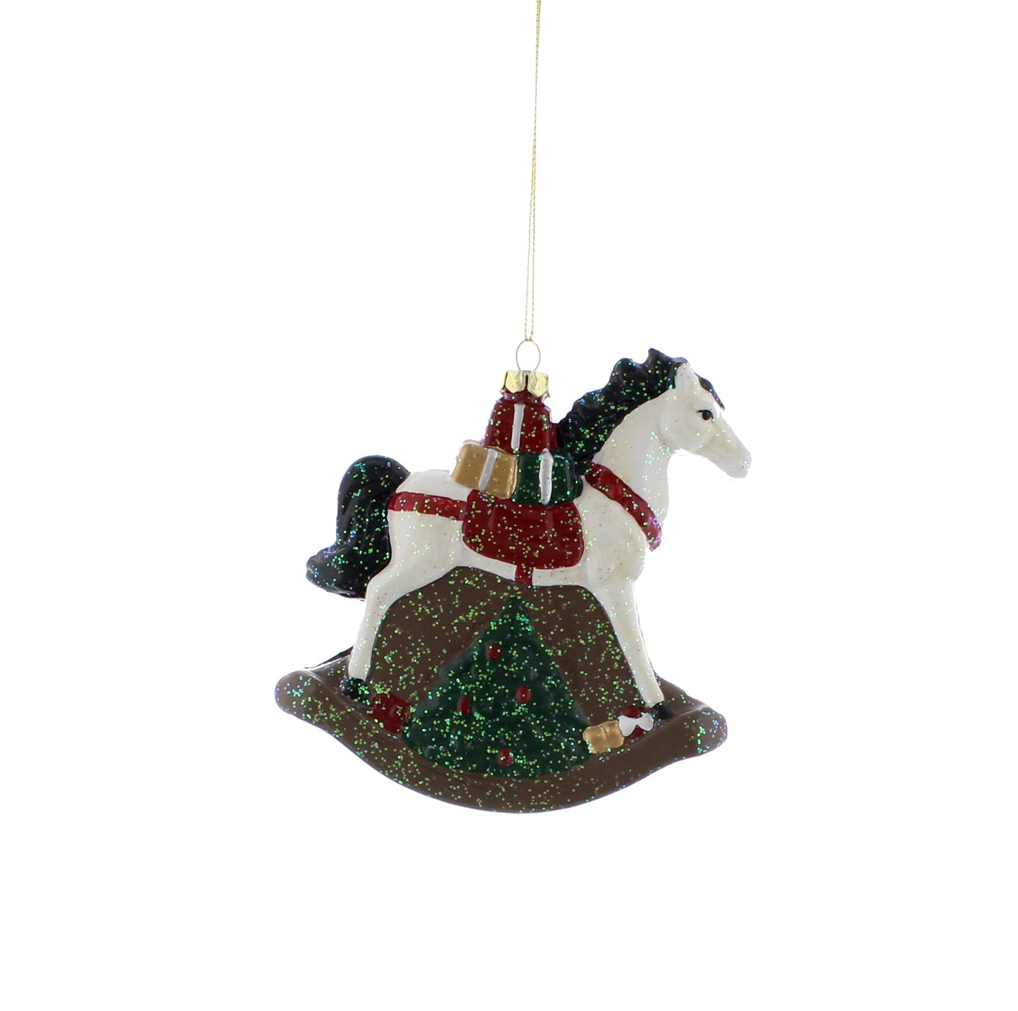 White and Green Frosted Rocking Horse Ornament