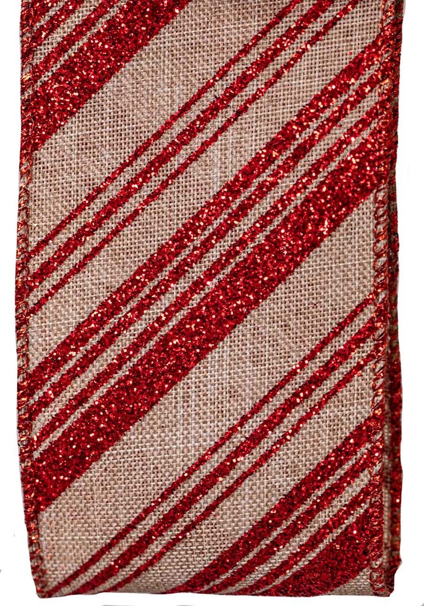 Candy Stripe Glitter Wired Edged Ribbon