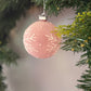 8cm Pink Frosted Glass Bauble with White Snowflake Detail