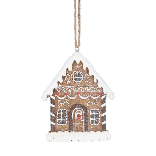 Resin White Iced Gingerbread House Dec