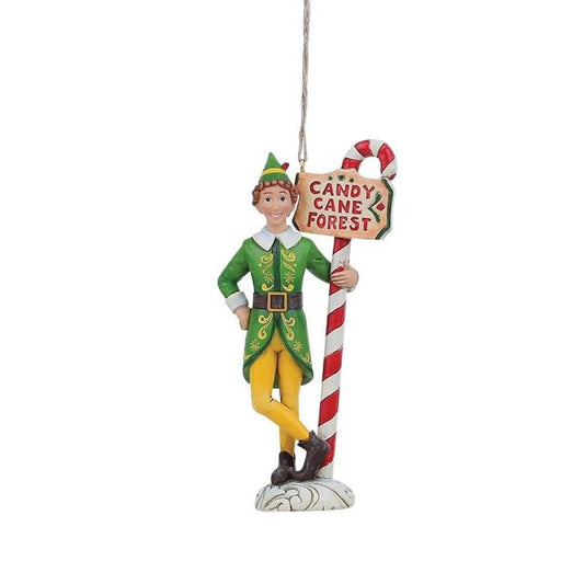 Buddy Elf with Candy Cane Forest Signpost Hanging Ornament - Jim Shore