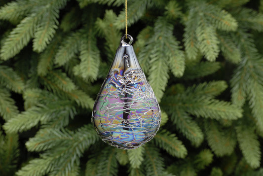 11cm Petrol Effect Crackle Finish Glass Drop Ornament