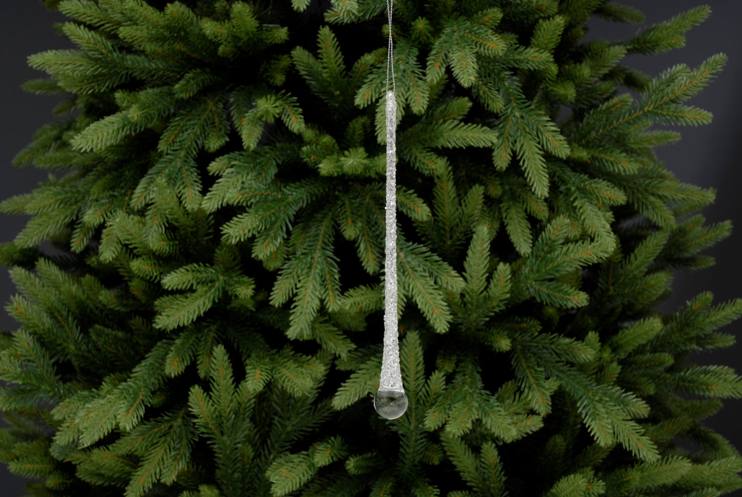 Clear Glass Icicle With White Glitter Ornament