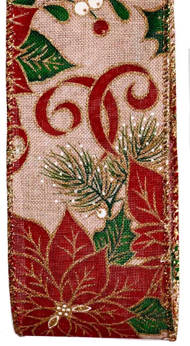 Poinsettia Design Christmas Ribbon