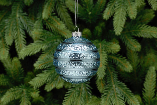 8cm Blue Glitter Band Ball Tree Ornament