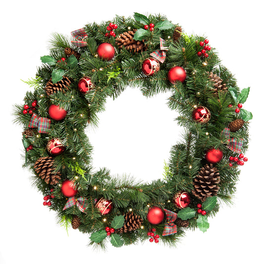 80cm Tartan Holly Wreath