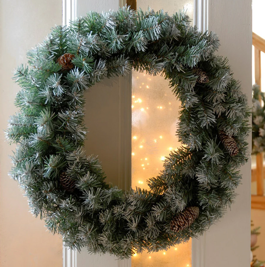 100cm Frosted wreath with cones