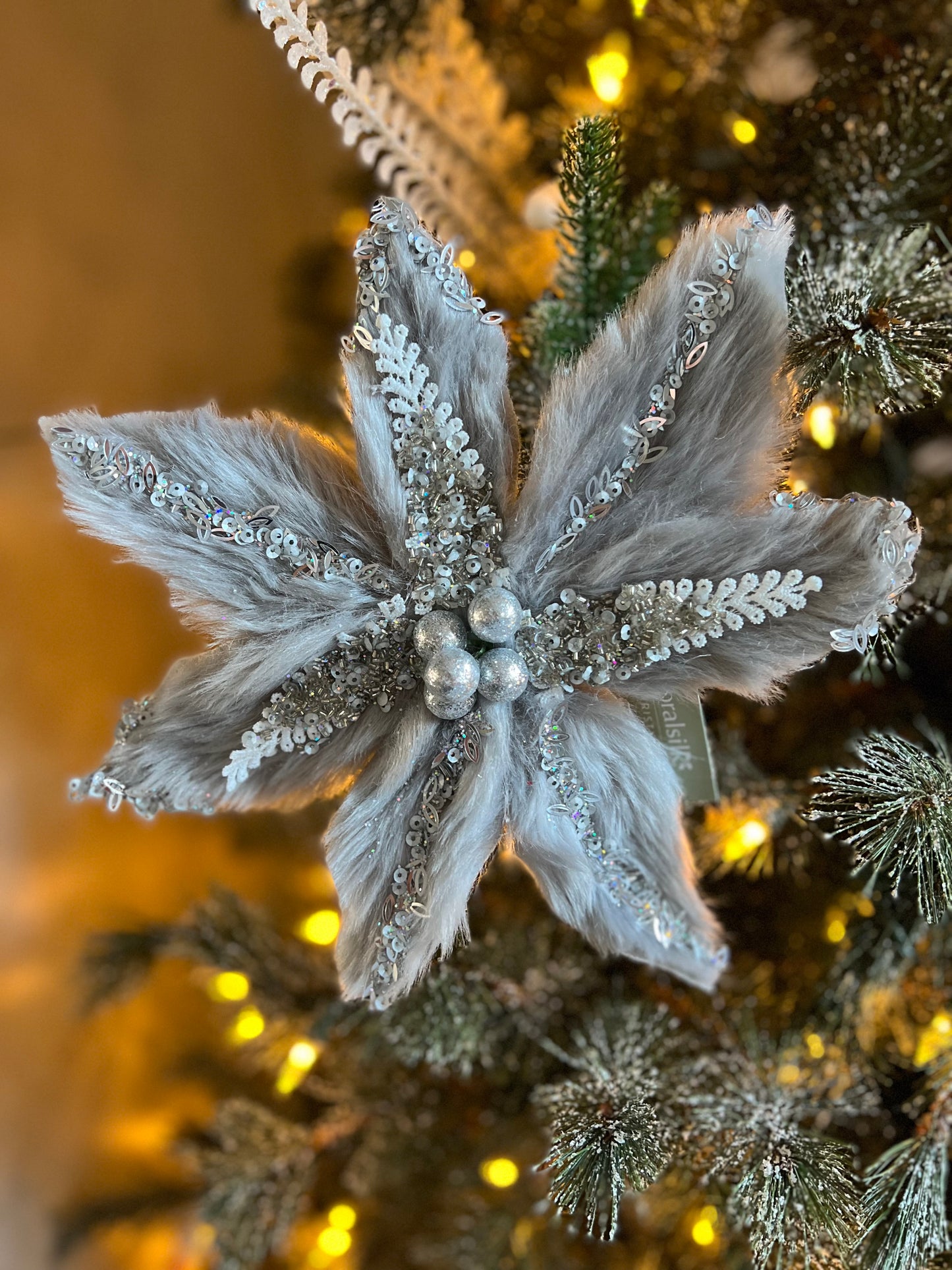 Faux Fur Poinsettia Grey