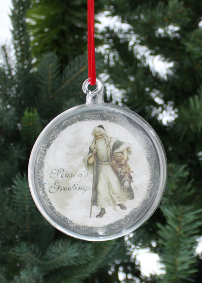 Season’s Greetings - Nostalgic Santa Glass Ornament