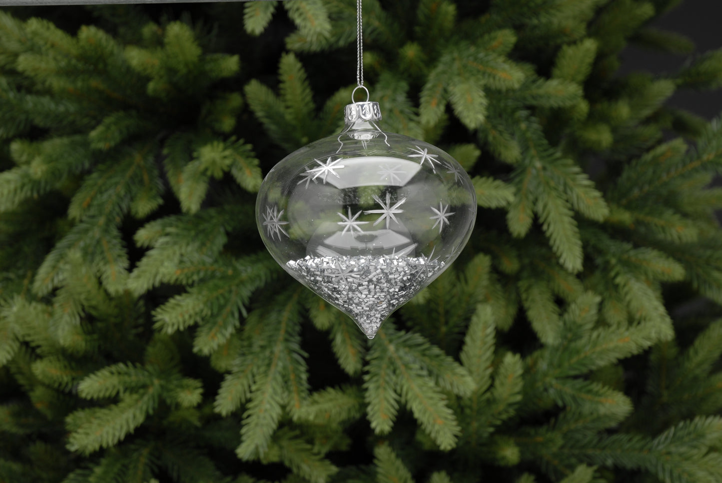 Clear Glass Onion silver star design ornament