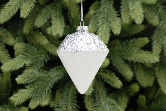 Matt White with Iridescent Glass Diamond Ornament