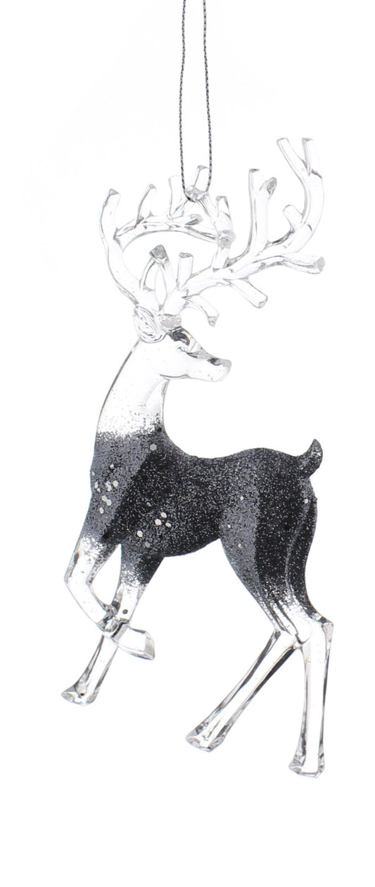 15cm Grey Glitter Deer Ornament