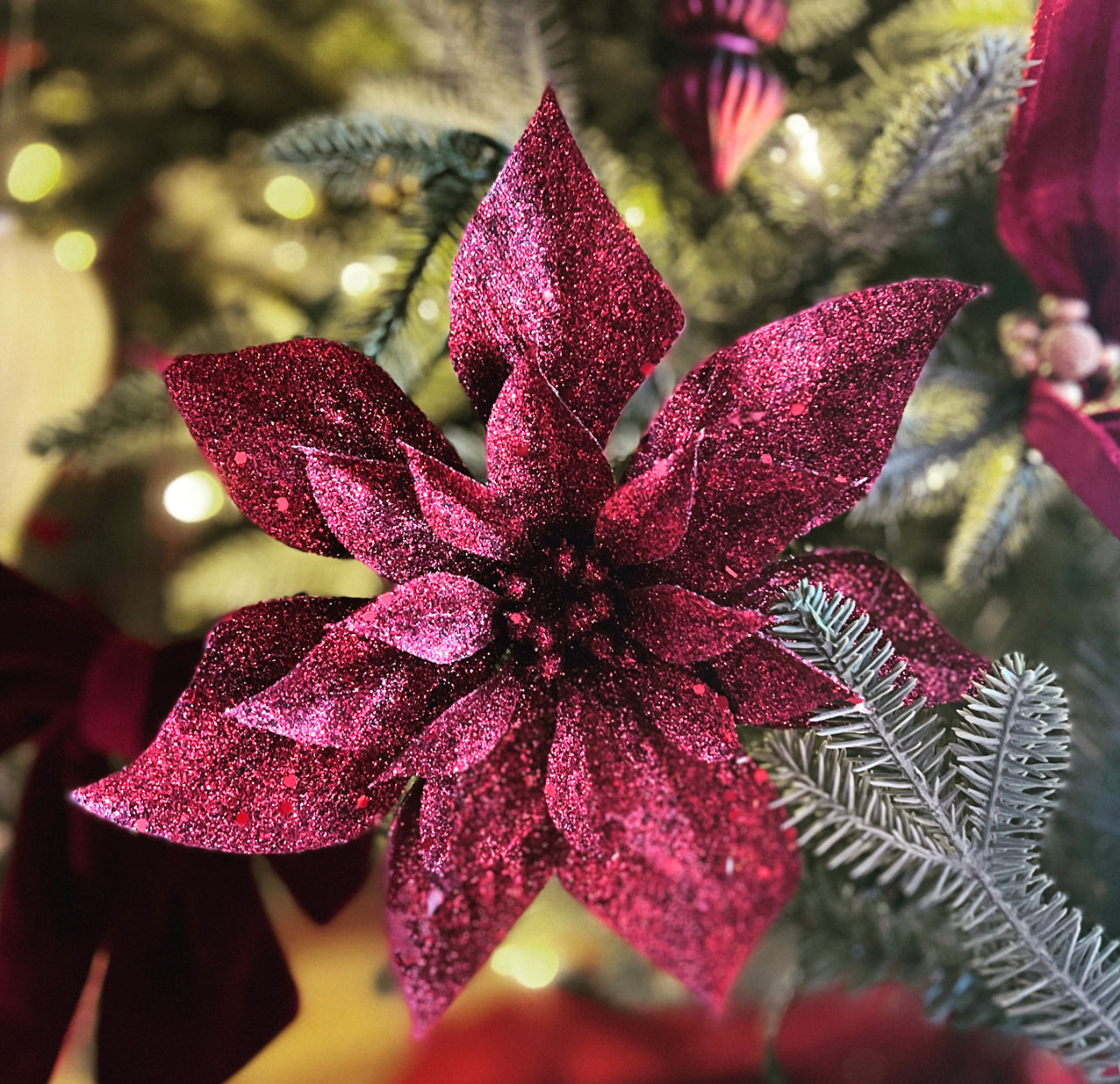 22cm Burgundy Glitter Poinsettia