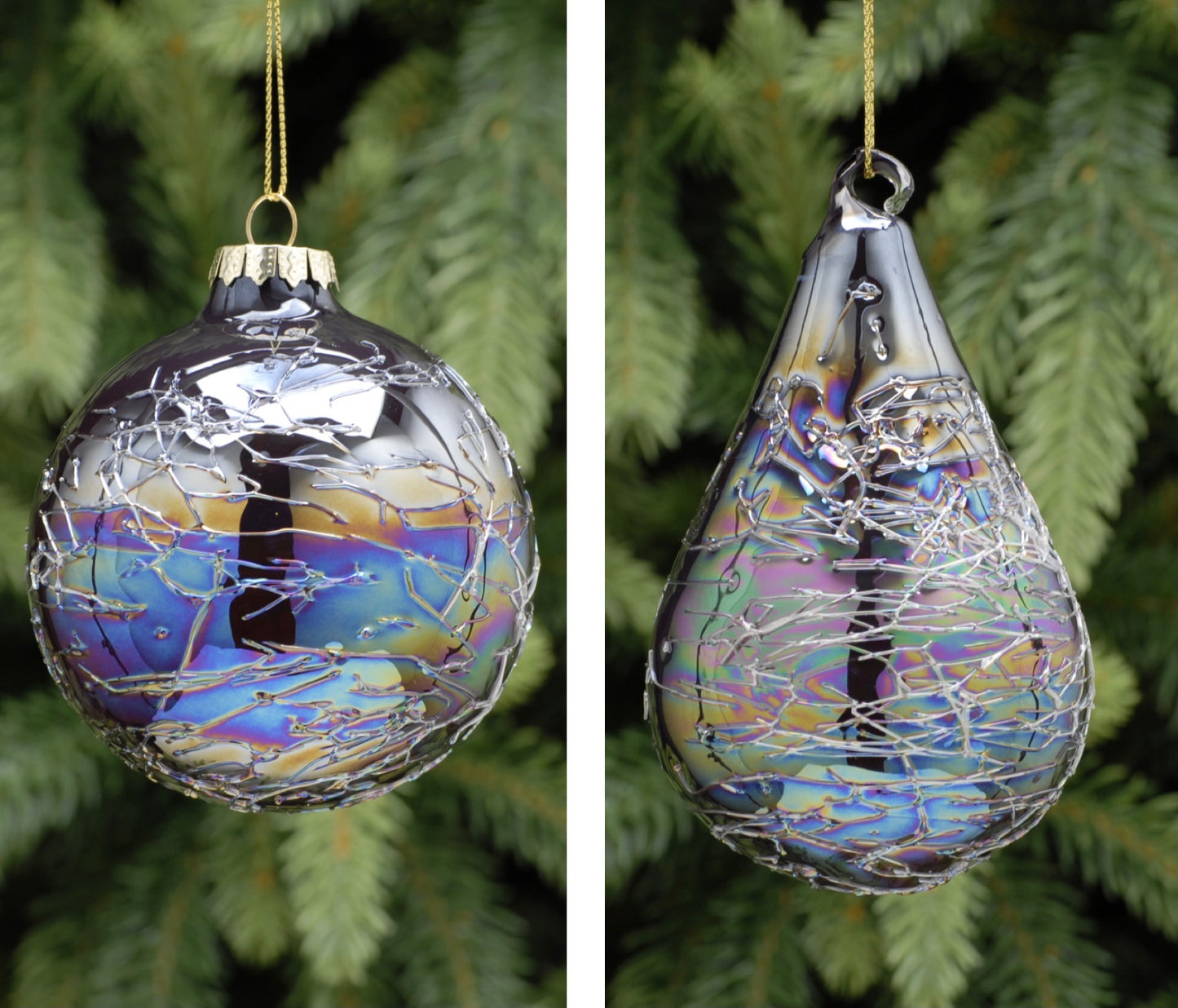 11cm Petrol Effect Crackle Finish Glass Drop Ornament