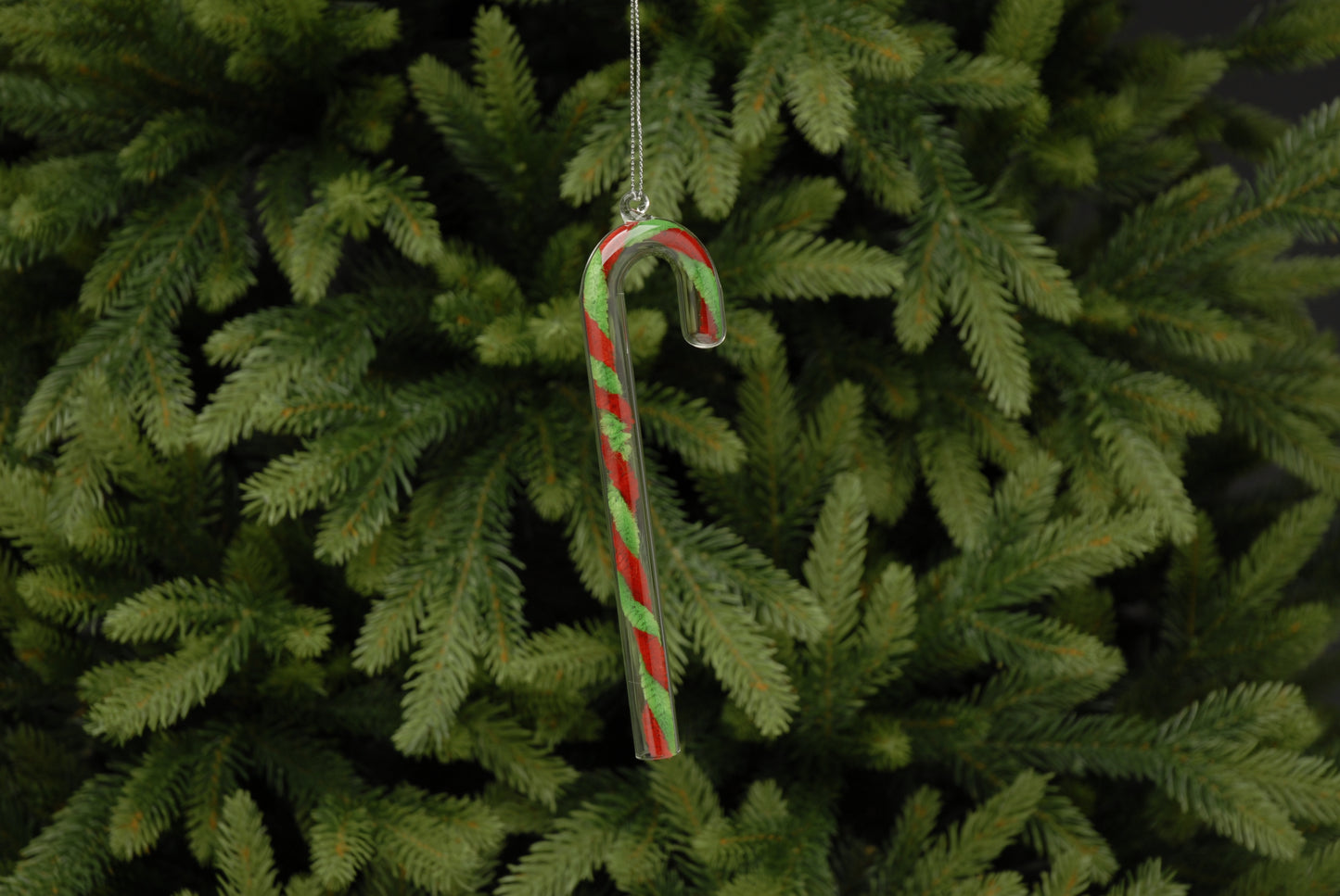 Glass Green and Red Candy Cane Ornament