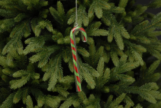 Glass Green and Red Candy Cane Ornament