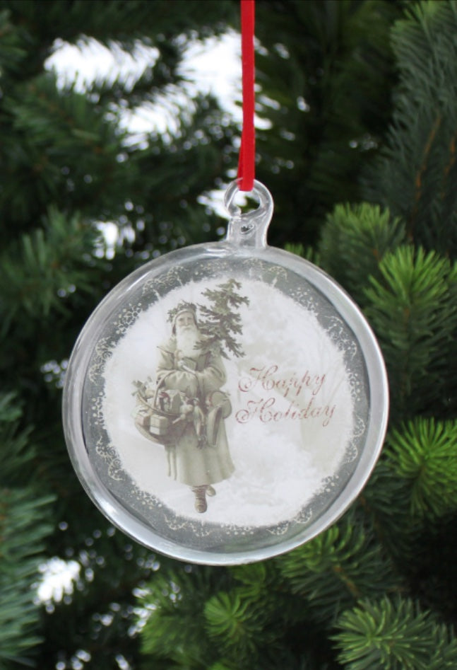 Happy Holiday - Nostalgic Santa Glass Ornament