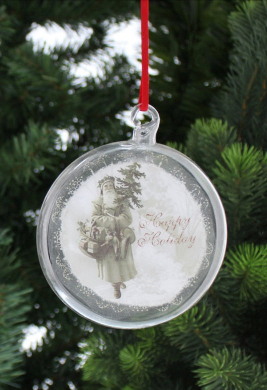 Happy Holiday - Nostalgic Santa Glass Ornament