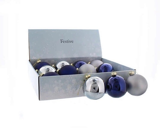 12 Assorted Blue/Silver Bauble