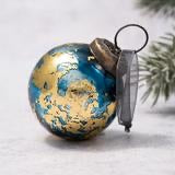 Medium Teal with Gold Foil Glass Ball Ornament