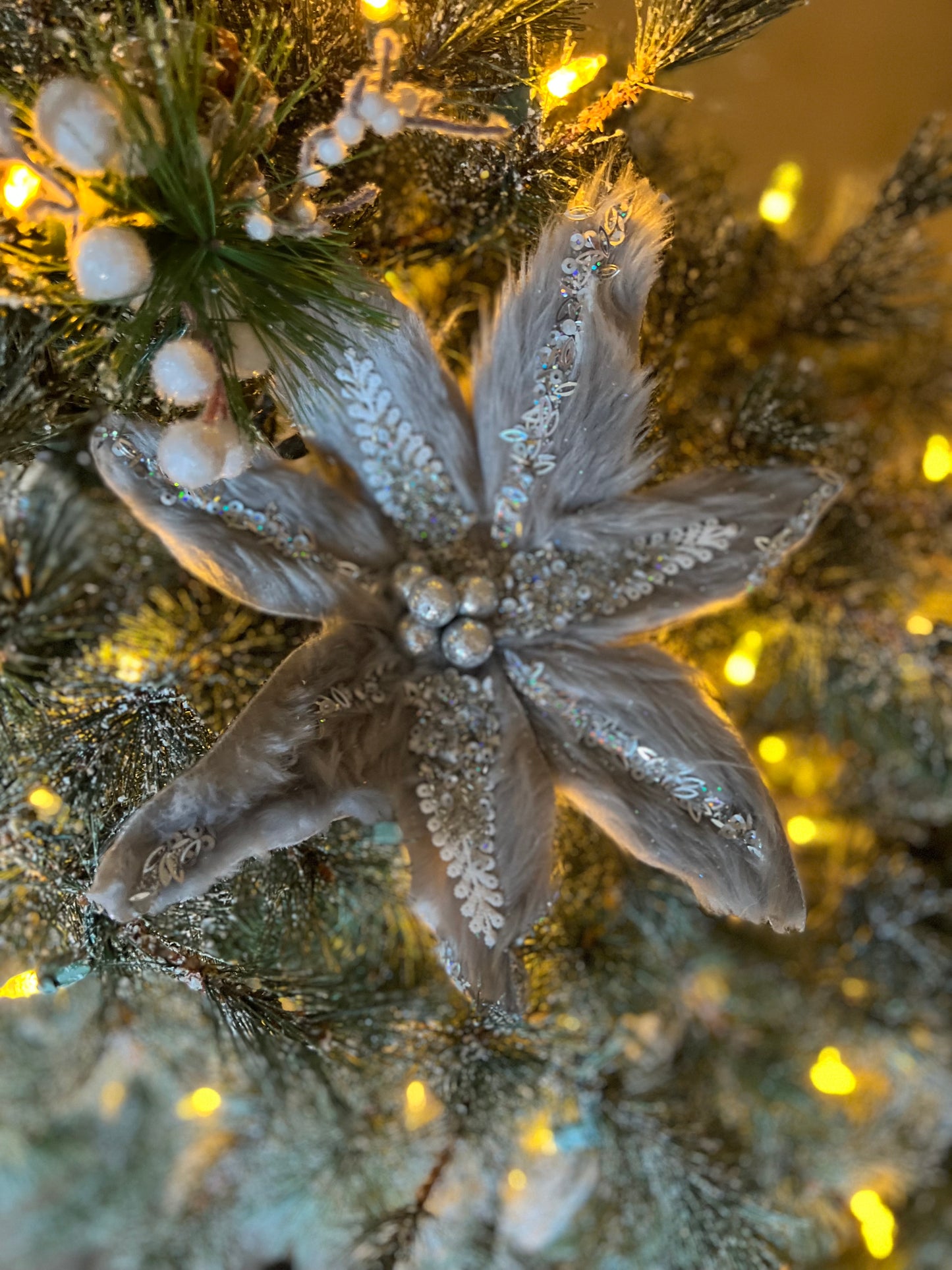 Faux Fur Poinsettia Grey