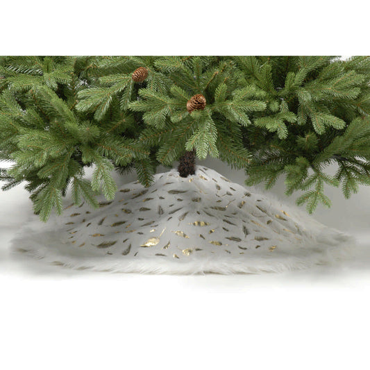 100cm White fur Tree Skirt with gold leaves